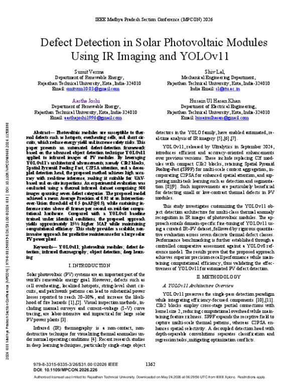 (PDF) Defect Detection in Solar Photovoltaic Modules Using IR Imaging ...
