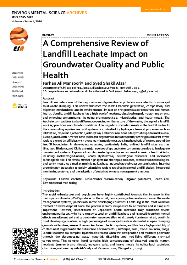(PDF) A Comprehensive Review of Landfill Leachate Impact on Groundwater ...
