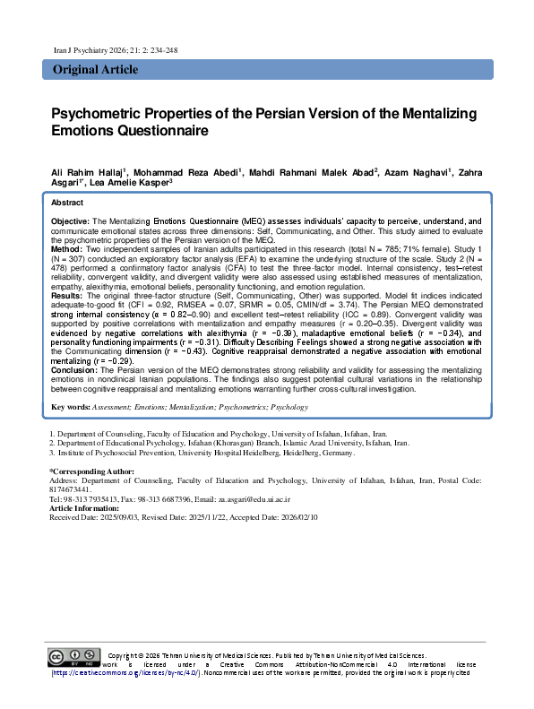 (PDF) Psychometric Properties of the Persian Version of the Mentalizing ...