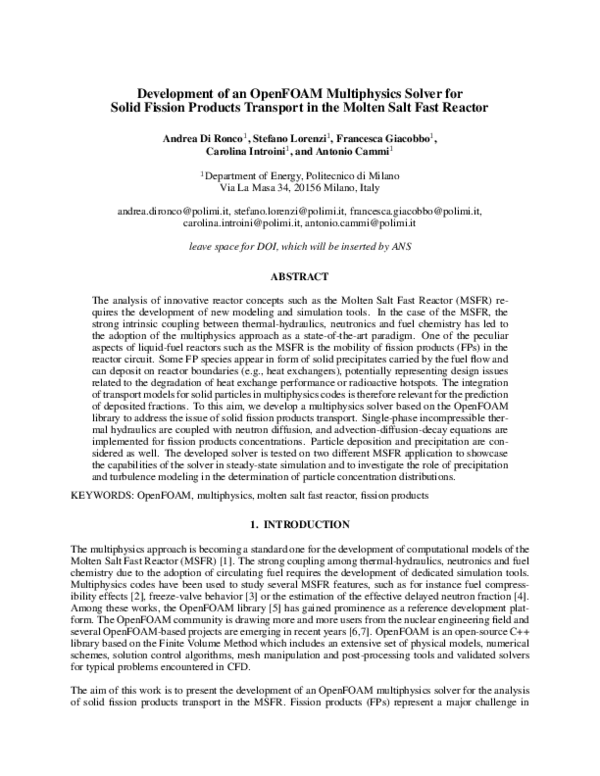 (PDF) Development of an OpenFOAM Multiphysics Solver for Solid Fission ...