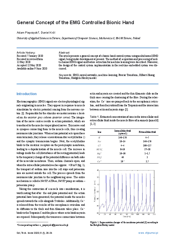 (PDF) General Concept of the EMG Controlled Bionic Hand