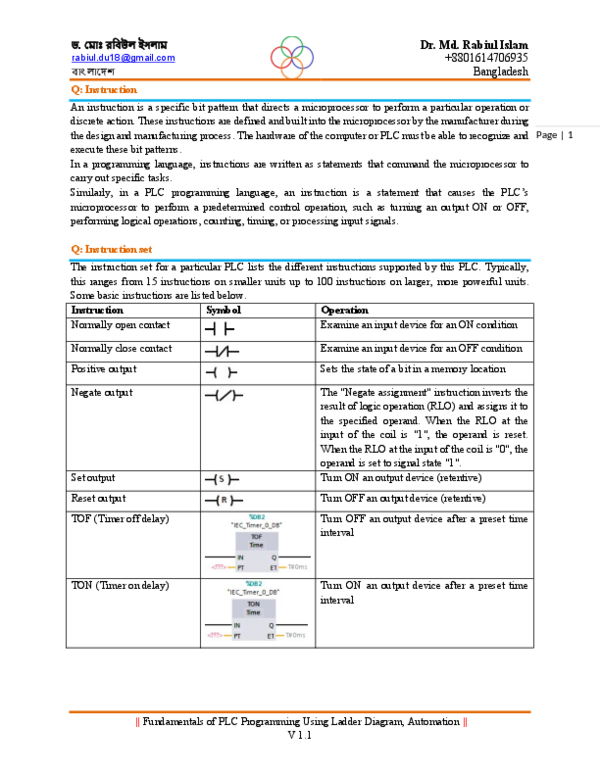 (PDF) Automation: Lecture 9, Fundamentals of PLC Programming Using ...