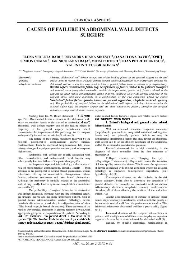 (PDF) Causes of Failure in Abdominal Wall Defects Surgery