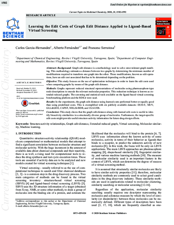 (PDF) Learning the Edit Costs of Graph Edit Distance Applied to Ligand ...