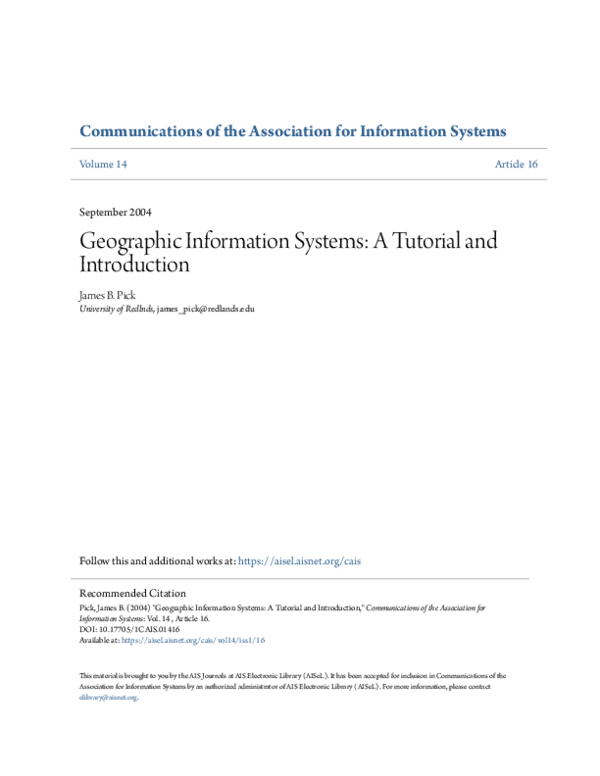 (PDF) Geographic Information Systems: A Tutorial and Introduction