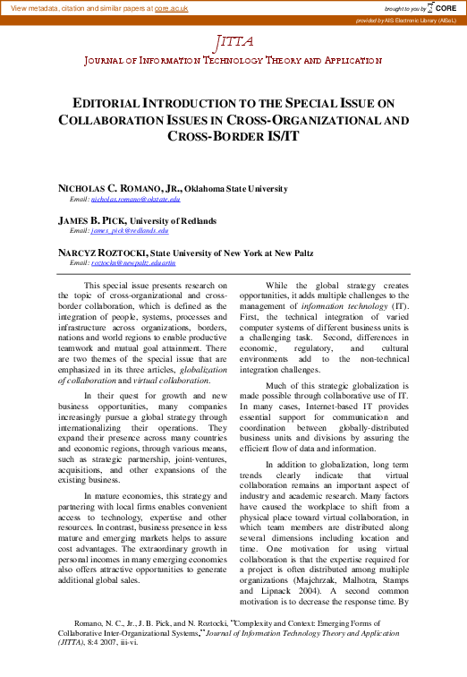 (PDF) Editorial: Introduction to the Special Issue on Collaboration ...