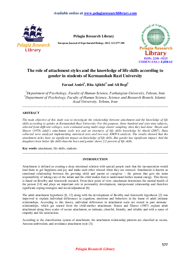(PDF) The role of attachment styles and the knowledge of life skills ...