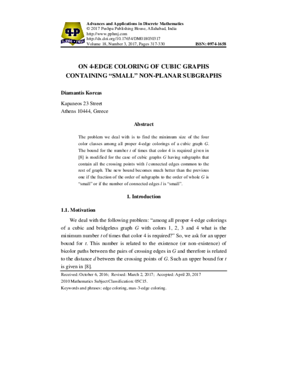 (PDF) ON 4-EDGE COLORING OF CUBIC GRAPHS CONTAINING 