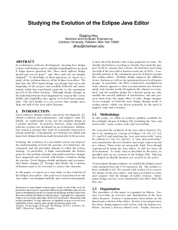 (PDF) Studying the evolution of the Eclipse Java editor