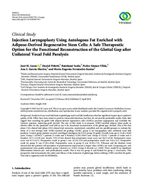 (PDF) Injection Laryngoplasty Using Autologous Fat Enriched with ...