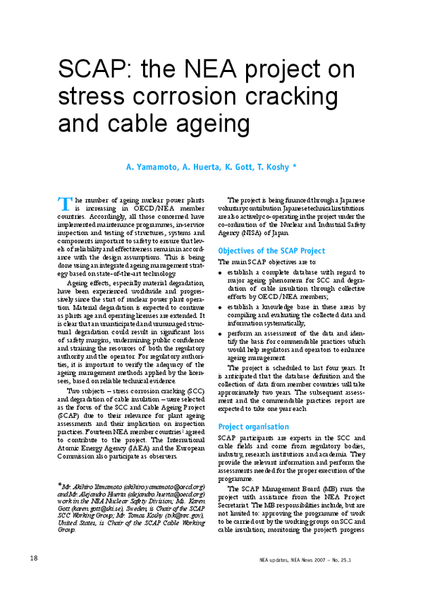 (PDF) SCAP: the NEA project on stress corrosion cracking and cable ageing