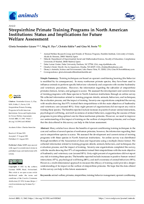 (PDF) Strepsirrhine Primate Training Programs in North American ...