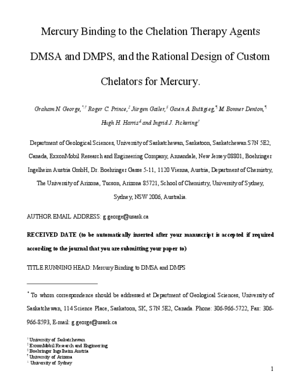 (PDF) Mercury Binding to the Chelation Therapy Agents DMSA and DMPS and ...
