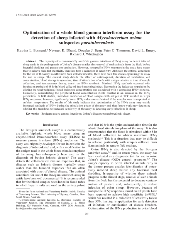 (PDF) Optimization of a Whole Blood Gamma Interferon Assay for the ...