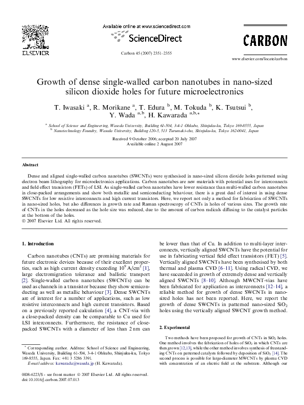 (PDF) Growth of dense single-walled carbon nanotubes in nano-sized ...