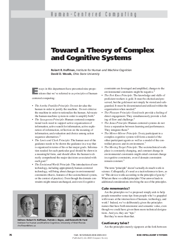 (PDF) Toward a Theory of Complex and Cognitive Systems