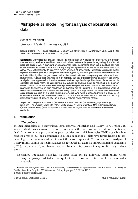 (PDF) Multiple-Bias Modelling for Analysis of Observational Data
