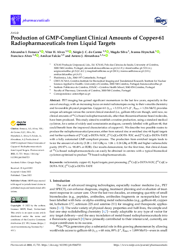 (PDF) Production of GMP-Compliant Clinical Amounts of Copper-61 ...