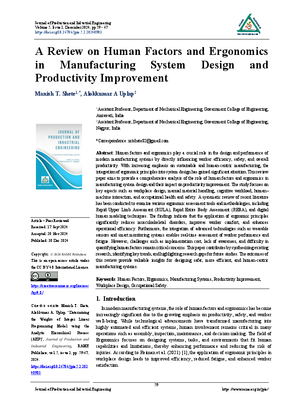 (PDF) A Review on Human Factors and Ergonomics in Manufacturing System ...