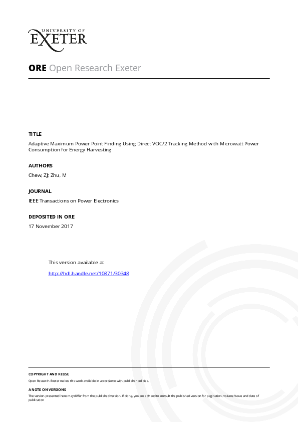 (PDF) Adaptive Maximum Power Point Finding Using Direct V OC/2 Tracking ...