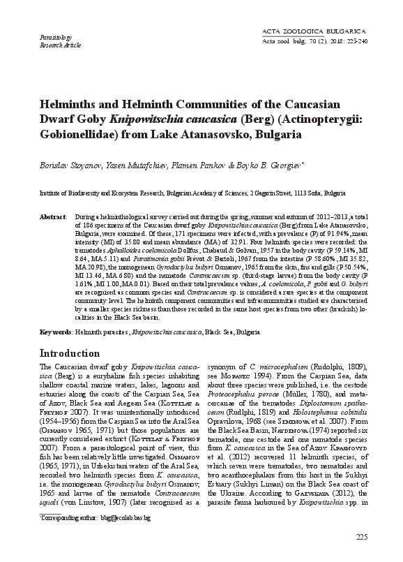 (PDF) Helminths and helminth communities of the Caucasian dwarf goby ...