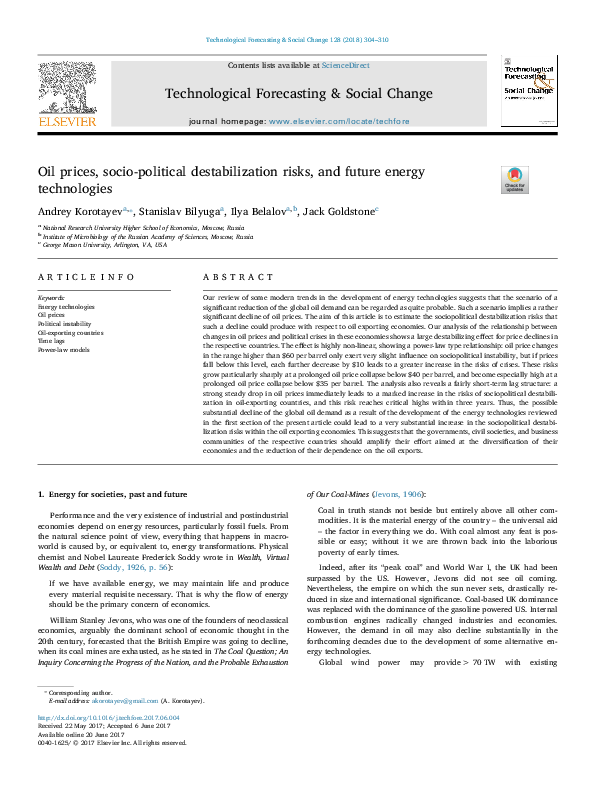 (PDF) Oil prices, socio-political destabilization risks, and future ...