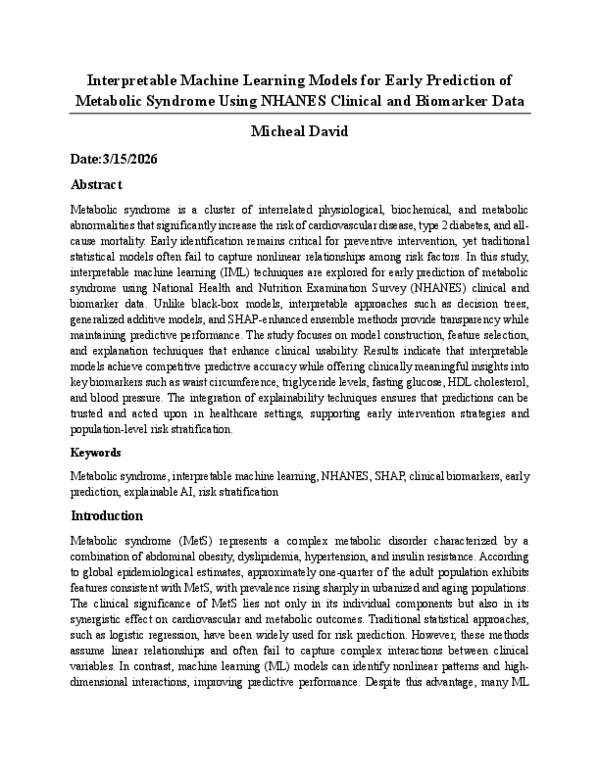 (PDF) Interpretable Machine Learning Models for Early Prediction of ...