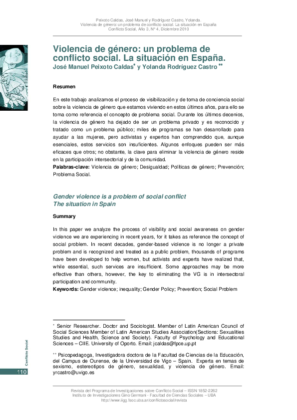 (PDF) Violencia de género: un problema de conflicto social. La ...