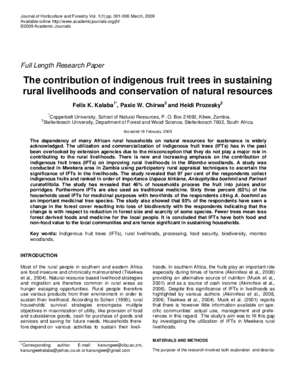 (PDF) The contribution of indigenous fruit trees in sustaining rural ...