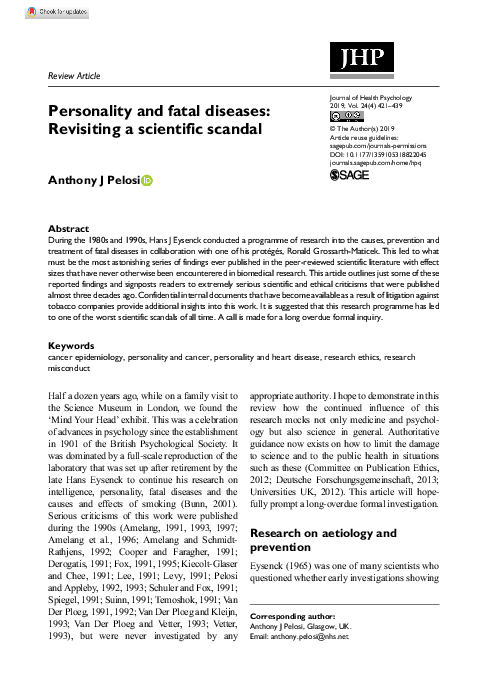 (PDF) Personality and fatal diseases: Revisiting a scientific scandal