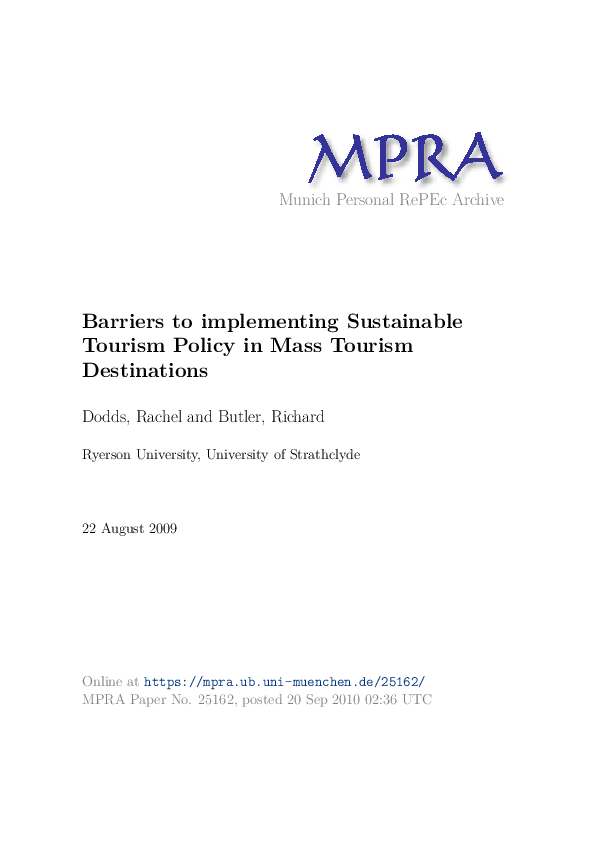 (PDF) Barriers to implementing Sustainable Tourism Policy in Mass ...