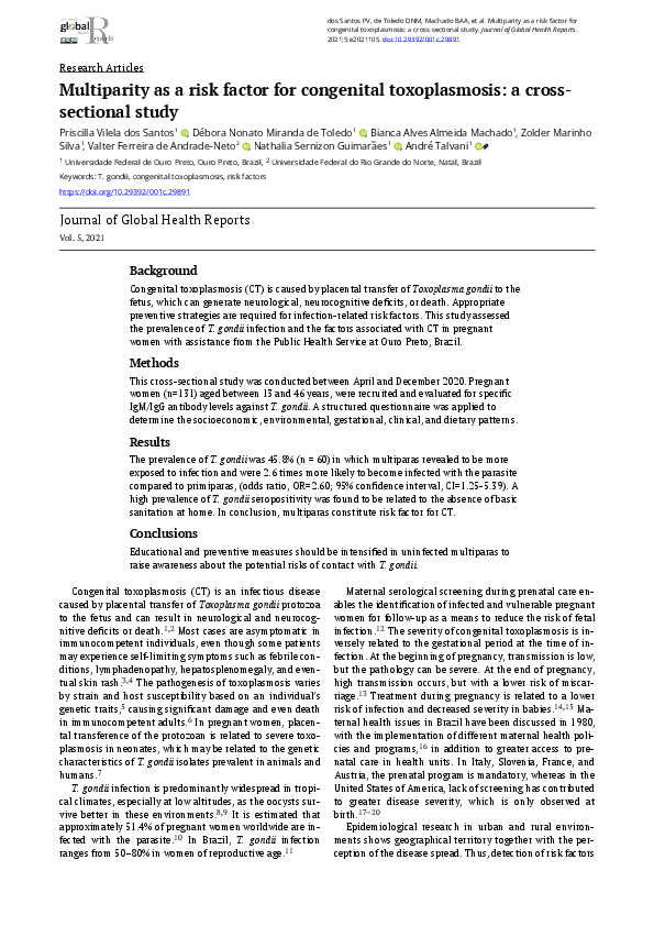 (PDF) Multiparity as a risk factor for congenital toxoplasmosis: a ...