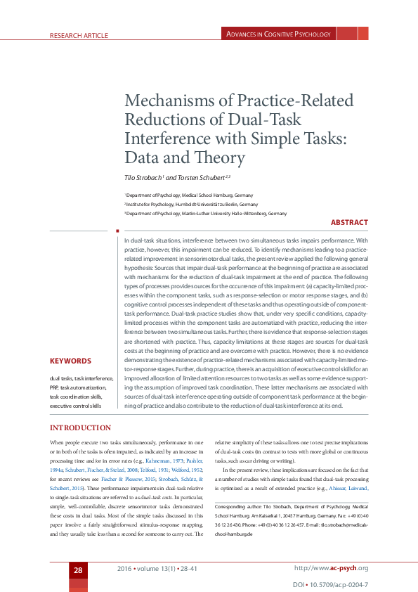 (PDF) Mechanisms of Practice-Related Reductions of Dual-Task ...