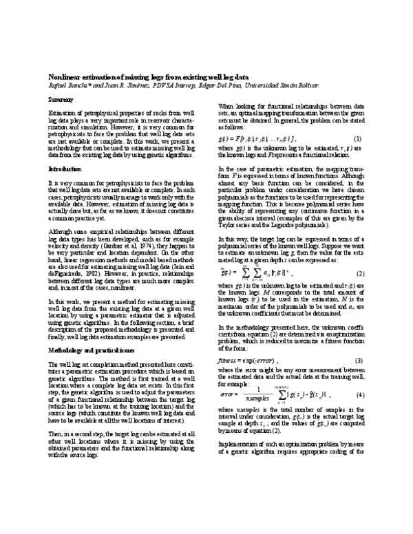 (PDF) Nonlinear estimation of missing logs from existing well log data