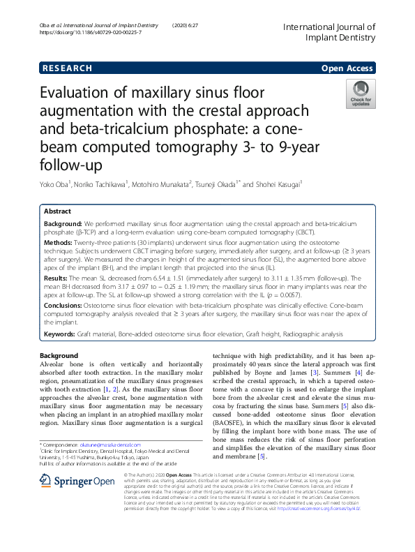 (PDF) Evaluation of maxillary sinus floor augmentation with the crestal ...