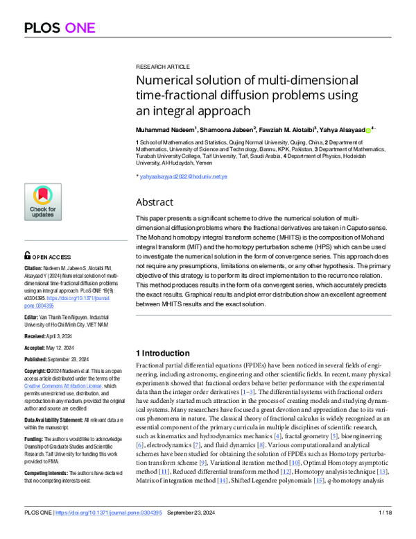 (PDF) Numerical solution of multi-dimensional time-fractional diffusion ...