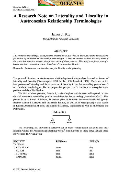 (PDF) A Research Note on Laterality and Lineality in Austronesian ...