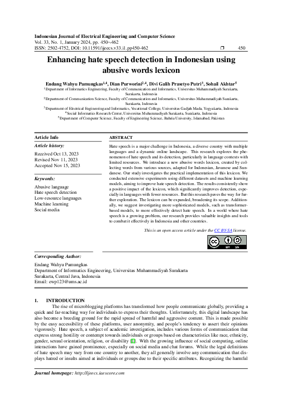 (PDF) Enhancing hate speech detection in Indonesian using abusive words ...