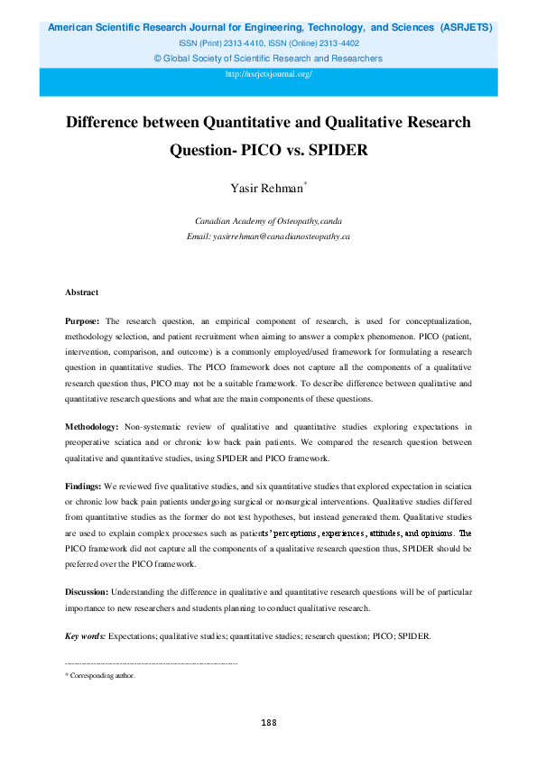 (PDF) Difference between Quantitative and Qualitative Research Question ...