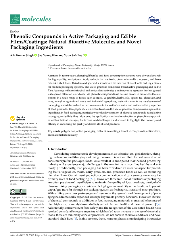 (PDF) Phenolic Compounds in Active Packaging and Edible Films/Coatings ...