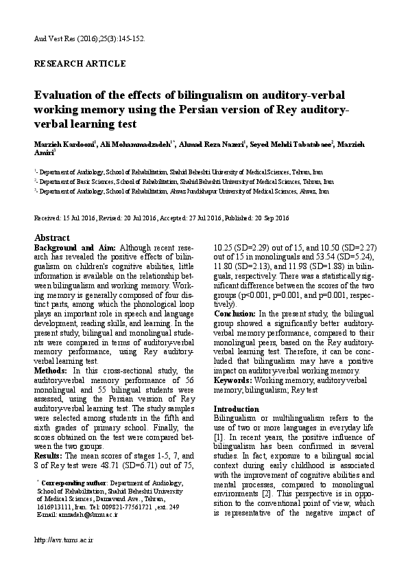 (PDF) Evaluation of the effects of bilingualism on auditory-verbal ...