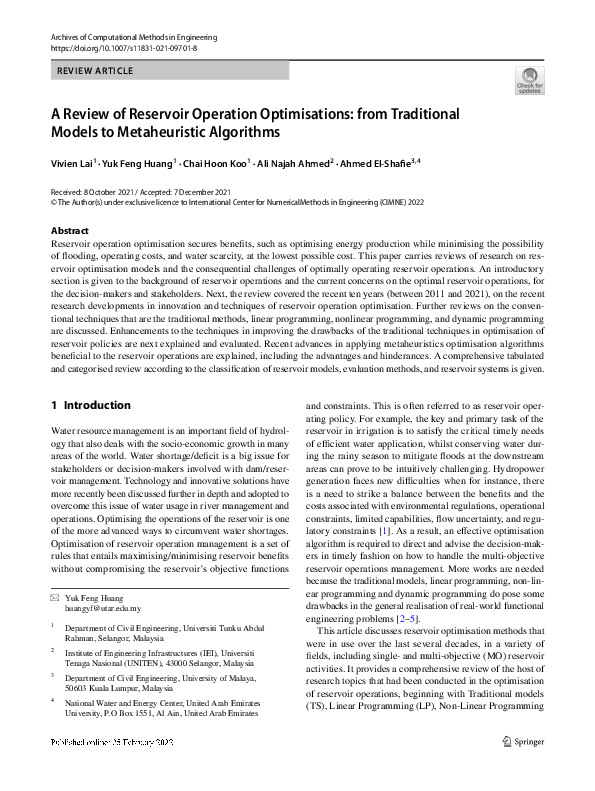 (PDF) A Review of Reservoir Operation Optimisations: from Traditional ...