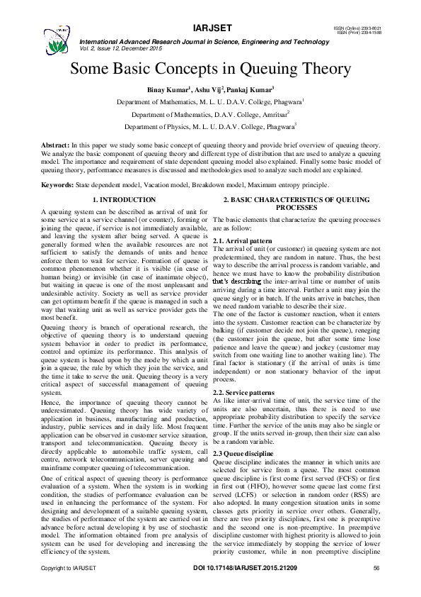(PDF) Some Basic Concepts in Queuing Theory