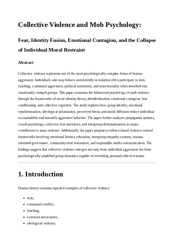 (PDF) Collective Violence and Mob Psychology: Fear, Identity Fusion ...