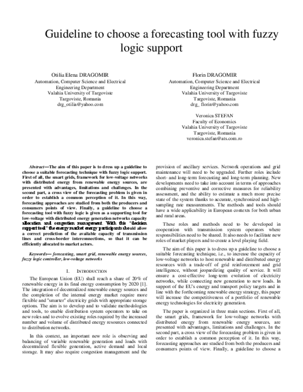 (PDF) Guideline to choose a forecasting tool with fuzzy logic support