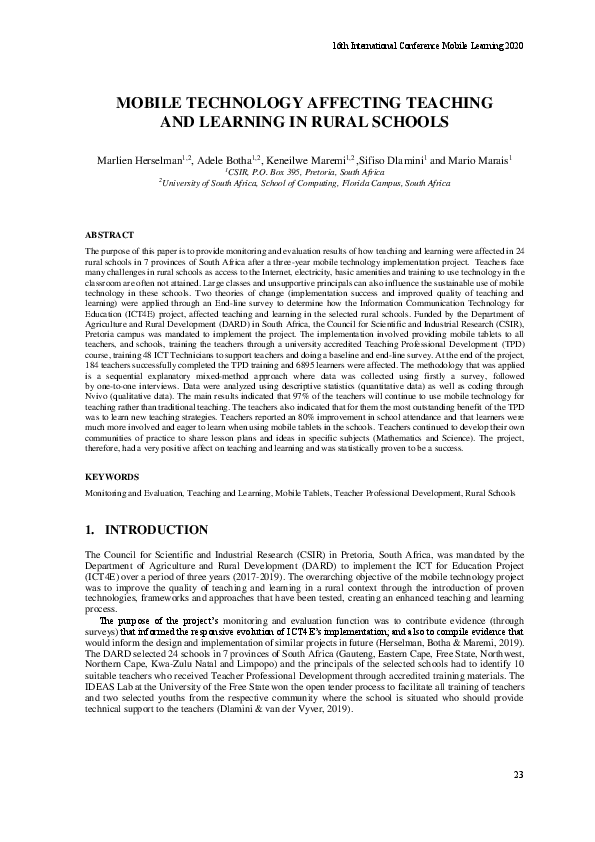 (PDF) Mobile Technology Affecting Teaching and Learning in Rural Schools