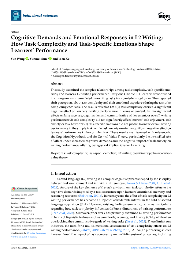 (PDF) Cognitive Demands and Emotional Responses in L2 Writing: How Task ...