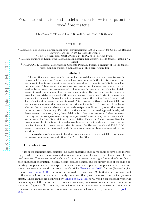 (PDF) Parameter estimation and model selection for water sorption in a ...