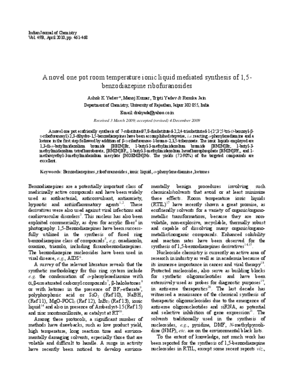 (PDF) A novel one pot room temperature ionic liquid mediated synthesis ...