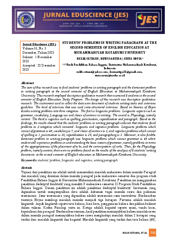 (PDF) Students’ Problems in Writing Paragraph at the Second Semester of ...